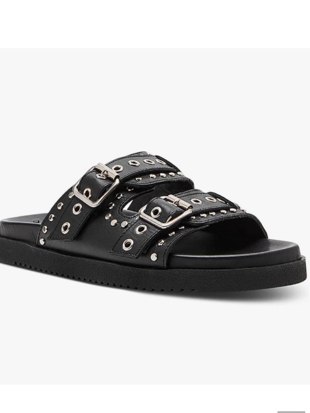 Steve Madden Black Studded Double Buckle Slide